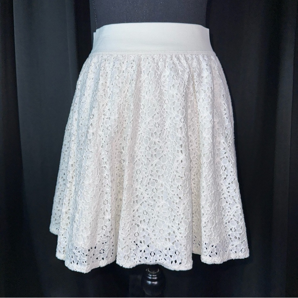 Arizona Floral Eyelet Skirt M Cream Elastic Waist Double Layer Cottage Core Boho